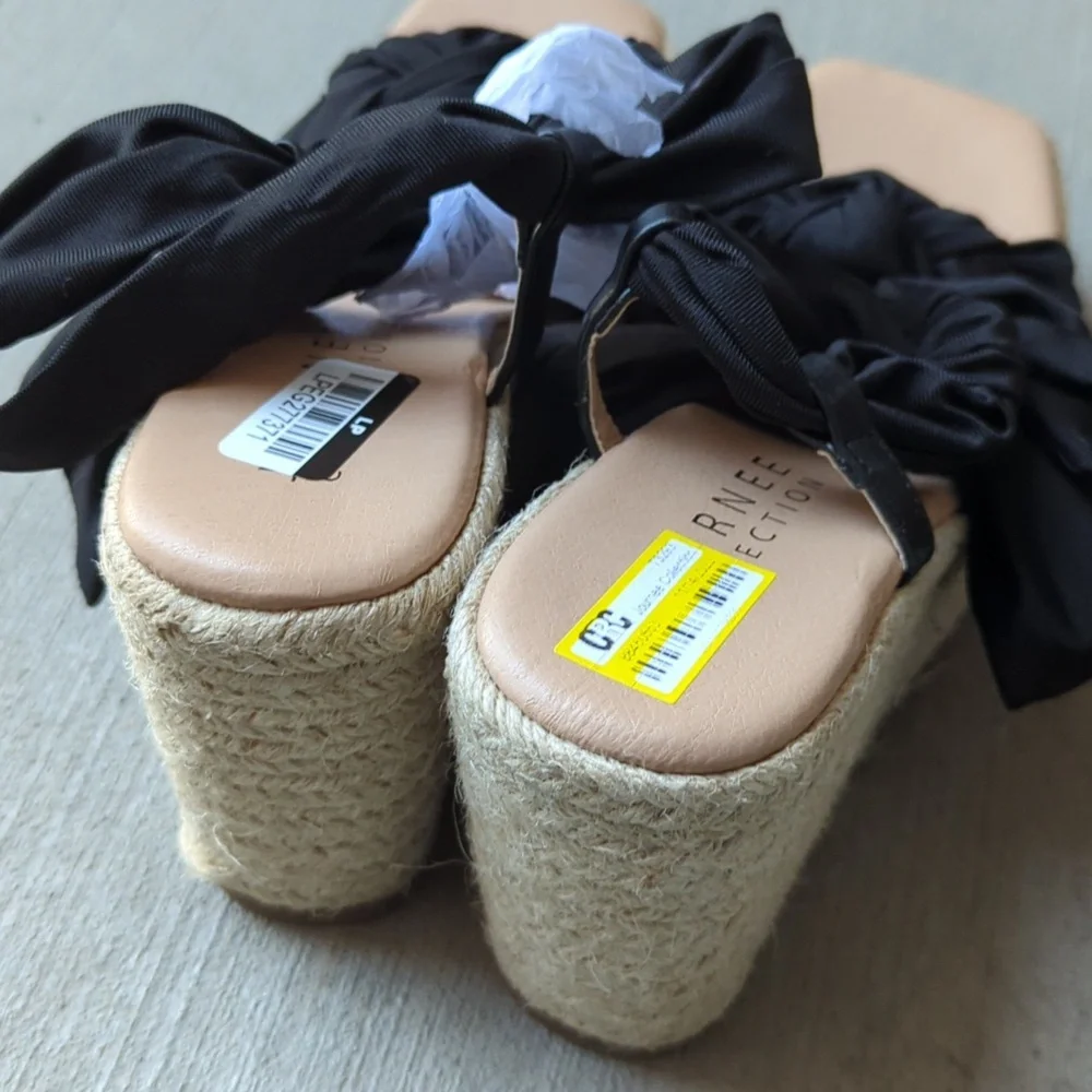 Journee Collection Women's Black Tie‎ Espadrilles Beach Wedge Heels Size  7.5